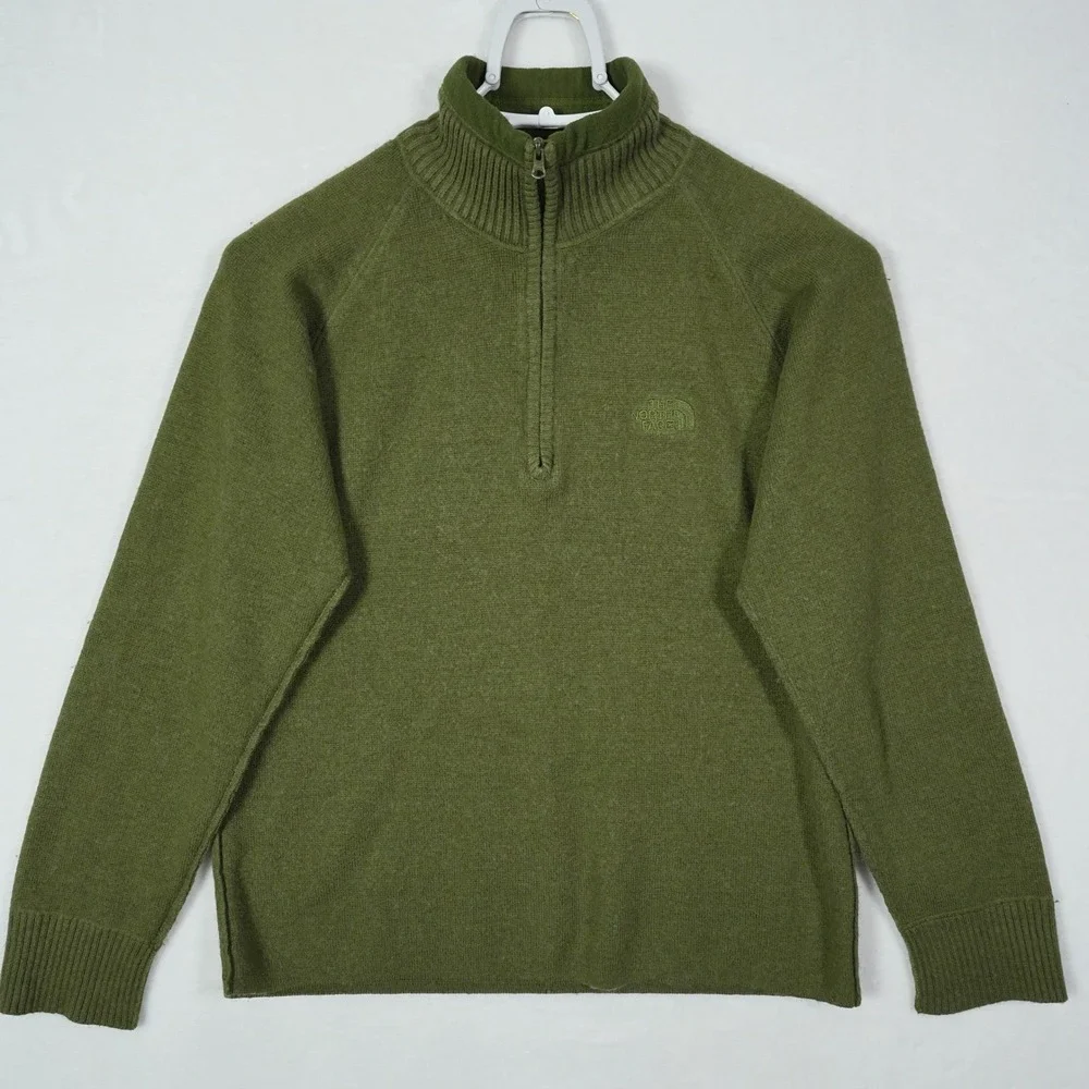 The North Face Mens Olive Green‎ Quarter Zip Wool Blend Sweater AP3E Small